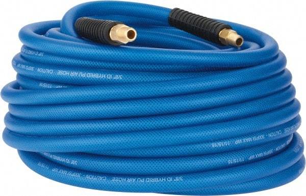 PRO-SOURCE - 3/8" ID x 0.6102" OD 100' Long Multipurpose Air Hose - MNPT(Swivel) x MNPT(Swivel) Ends, 300 Working psi, -40 to 176°F, 1/4" Fitting, Transparent Blue - All Tool & Supply