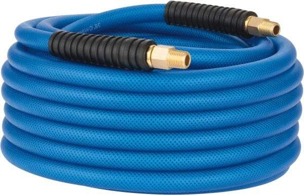 PRO-SOURCE - 3/8" ID x 0.6102" OD 50' Long Multipurpose Air Hose - MNPT(Swivel) x MNPT(Swivel) Ends, 300 Working psi, -40 to 176°F, 1/4" Fitting, Transparent Blue - All Tool & Supply