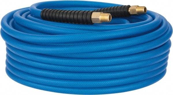 PRO-SOURCE - 1/4" ID x 0.4331" OD 100' Long Multipurpose Air Hose - MNPT(Swivel) x MNPT(Swivel) Ends, 300 Working psi, -40 to 176°F, 1/4" Fitting, Transparent Blue - All Tool & Supply