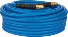 PRO-SOURCE - 1/4" ID x 0.4331" OD 100' Long Multipurpose Air Hose - MNPT(Swivel) x MNPT(Swivel) Ends, 300 Working psi, -40 to 176°F, 1/4" Fitting, Transparent Blue - All Tool & Supply