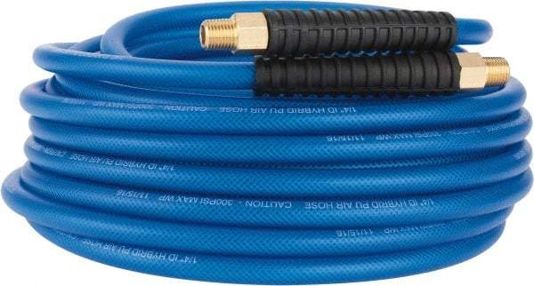 PRO-SOURCE - 1/4" ID x 0.4331" OD 50' Long Multipurpose Air Hose - MNPT(Swivel) x MNPT(Swivel) Ends, 300 Working psi, -40 to 176°F, 1/4" Fitting, Transparent Blue - All Tool & Supply