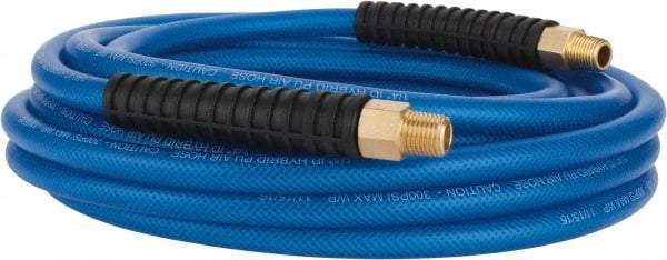 PRO-SOURCE - 1/4" ID x 0.4331" OD 25' Long Multipurpose Air Hose - MNPT(Swivel) x MNPT(Swivel) Ends, 300 Working psi, -40 to 176°F, 1/4" Fitting, Transparent Blue - All Tool & Supply