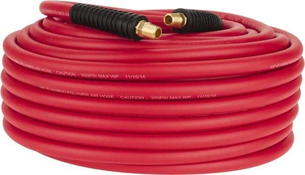 PRO-SOURCE - 3/8" ID x 0.6496" OD 100' Long Multipurpose Air Hose - MNPT x MNPT Ends, 300 Working psi, -40 to 180°F, 1/4" Fitting, Red - All Tool & Supply