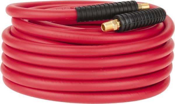 PRO-SOURCE - 3/8" ID x 0.6496" OD 50' Long Multipurpose Air Hose - MNPT x MNPT Ends, 300 Working psi, -40 to 180°F, 1/4" Fitting, Red - All Tool & Supply