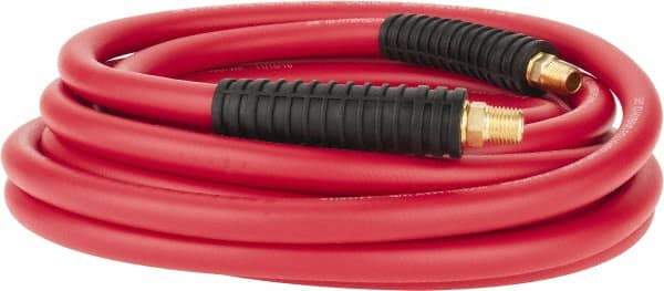 PRO-SOURCE - 3/8" ID x 0.6496" OD 25' Long Multipurpose Air Hose - MNPT x MNPT Ends, 300 Working psi, -40 to 180°F, 1/4" Fitting, Red - All Tool & Supply