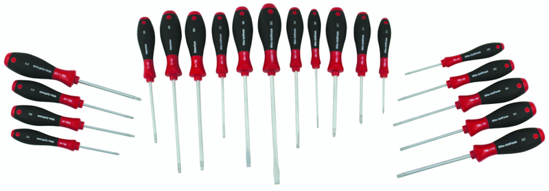 20 Piece - SoftFinish® Cushion Grip Screwdriver Set - #30299 - Includes: Slotted 3.0 - 8.0mm Phillips #0 - 2 Square # 1 - 3 PoziDriv #1 - 2 Torx® T6 - T30 - All Tool & Supply