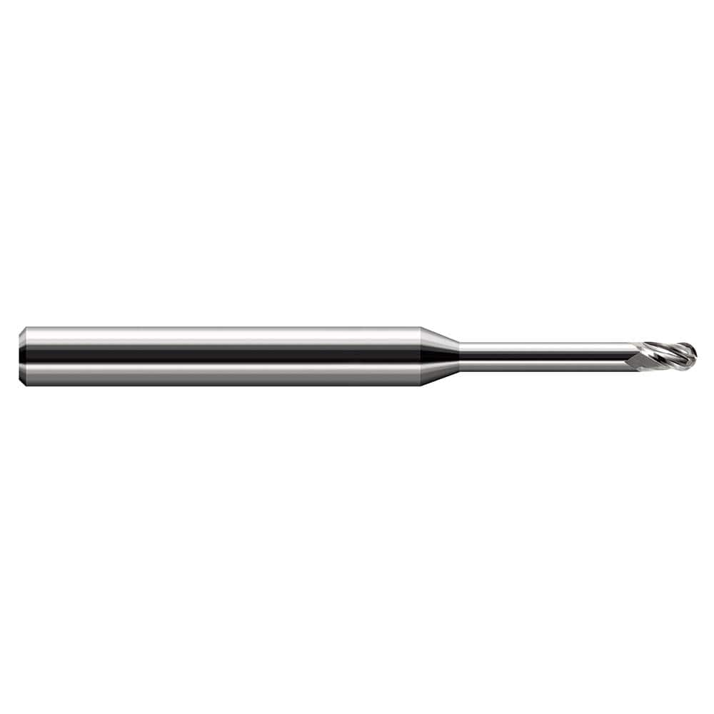 Ball End Mill: 4 Flute, Solid Carbide 2-1/2″ OAL, 3/16″ Shank Dia, 30 ° Helix, Uncoated