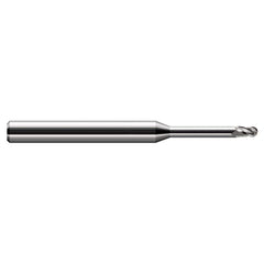 Ball End Mill: 0.023″ LOC, 4 Flute, Solid Carbide 2-1/2″ OAL, 1/8″ Shank Dia, 30 ° Helix, Uncoated