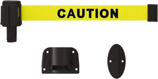 Banner Stakes - 15' Long x 2-1/2" Wide Nylon/Polyester Wall-Mounted Indoor Barrier - Black on Yellow - All Tool & Supply