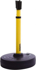 Banner Stakes - 22 to 42" High, 2-3/8" Pole Diam, Barrier Post Base, Stanchion & Receiver Head - 9" Base Diam, Round Nylon Base, Yellow Plastic Post, 15' x 2-1/2" Tape, For Outdoor Use - All Tool & Supply