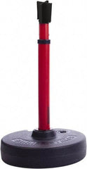 Banner Stakes - 22 to 42" High, 2-3/8" Pole Diam, Barrier Post Base, Stanchion & Receiver Head - 9" Base Diam, Round Nylon Base, Red Plastic Post, 15' x 2-1/2" Tape, For Outdoor Use - All Tool & Supply