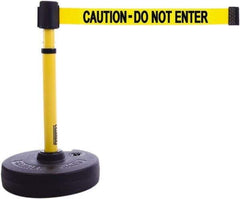 Banner Stakes - 22 to 42" High, 2-3/8" Pole Diam, Barrier Post Base & Stanchion - 9" Base Diam, Round Nylon Base, Yellow Plastic Post, 15' x 2-1/2" Tape, For Outdoor Use - All Tool & Supply