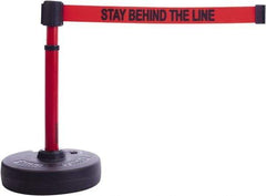 Banner Stakes - 22 to 42" High, 2-3/8" Pole Diam, Barrier Post Base & Stanchion - 9" Base Diam, Round Nylon Base, Red Plastic Post, 15' x 2-1/2" Tape, For Outdoor Use - All Tool & Supply