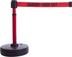 Banner Stakes - 22 to 42" High, 2-3/8" Pole Diam, Barrier Post Base & Stanchion - 9" Base Diam, Round Nylon Base, Red Plastic Post, 15' x 2-1/2" Tape, For Outdoor Use - All Tool & Supply