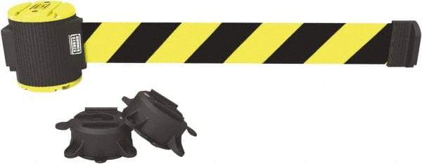 Banner Stakes - 30' Long x 2-1/2" Wide Nylon/Polyester Magnetic Wall Mount Barrier - Black on Yellow - All Tool & Supply