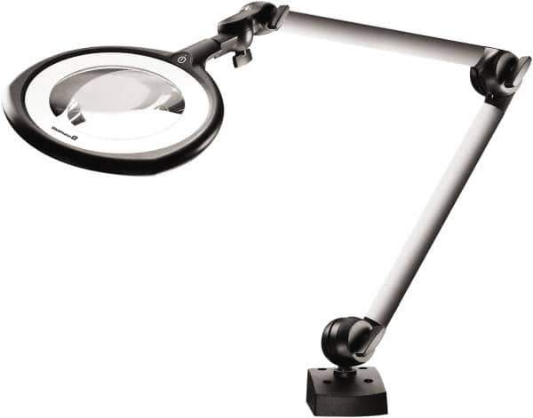 Waldmann Lighting - 39 Inch, Articulated, Clamp Mounted, LED, Silver, Magnifying Task Light - 14 Watt, 100 to 240 Volt, 1.75x Magnification, 160mm Wide - All Tool & Supply