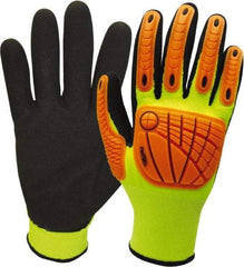 Wells Lamont - Size S (7), ANSI Cut Lvl 3, Nitrile Coated HPPE Fiber/Stainless Steel Cut Resistant Gloves - Palm & Fingertips Coated, Hi-Vis Orange/Black, Paired - All Tool & Supply