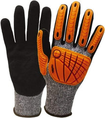 Wells Lamont - Size XL (10), ANSI Cut Lvl 5, Nitrile Coated HPPE Fiber/Stainless Steel Cut Resistant Gloves - Palm & Fingertips Coated, Hi-Vis Orange/Black, Paired - All Tool & Supply