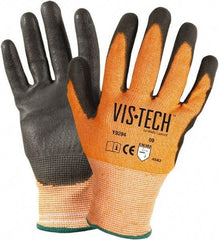 Wells Lamont - Size S (7), ANSI Cut Lvl 4, Polyurethane Coated HPPE Fiber/Stainless Steel Cut Resistant Gloves - Palm & Fingertips Coated, Hi-Vis Orange/Black, Paired - All Tool & Supply