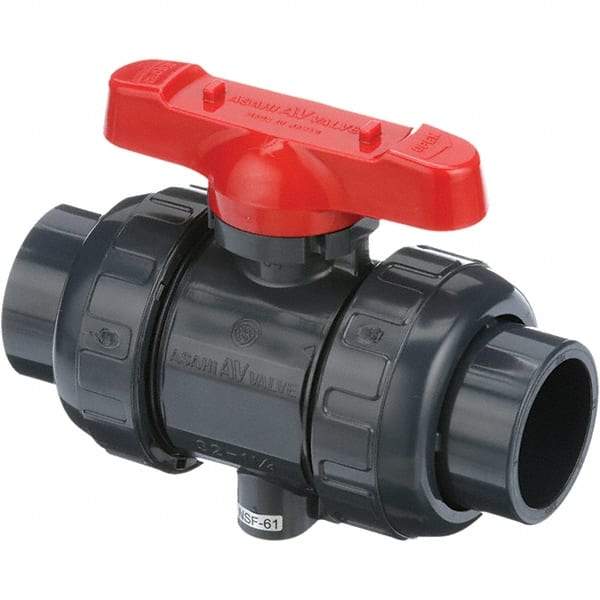 Asahi/America - 2-1/2" Pipe, Full Port, PVC True Union Design Ball Valve - 1 Piece, Socket Ends, Tee Handle - All Tool & Supply