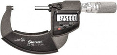 Starrett - 1 to 2" Range, Standard Throat IP67 Electronic Outside Micrometer - Friction Thimble, Carbide Face, CR2032 Battery - All Tool & Supply