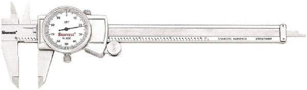 Starrett - 0" to 6" Range, 0.001" Graduation, 0.1" per Revolution, Dial Caliper - White Face, 1.5" Jaw Length, Accurate to 0.001" - All Tool & Supply