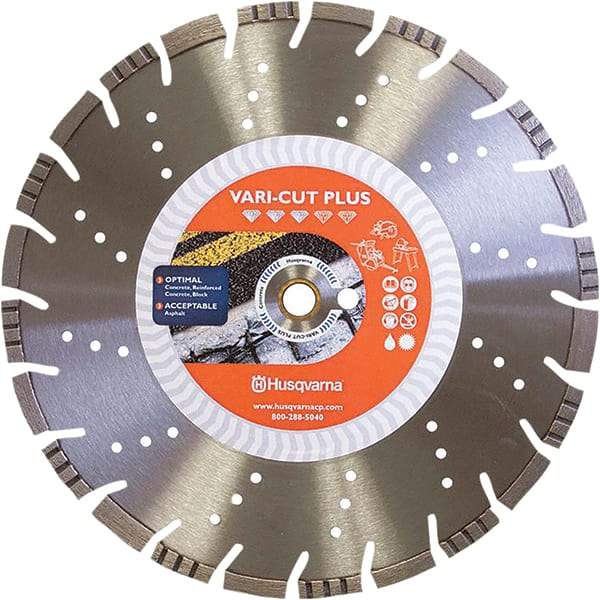 Husqvarna - 14" Diam, 25/32 & 1" Arbor Hole Diam, Continuous Edge Tooth Wet & Dry Cut Saw Blade - Diamond-Tipped, General Purpose Action, Standard Round Arbor - All Tool & Supply