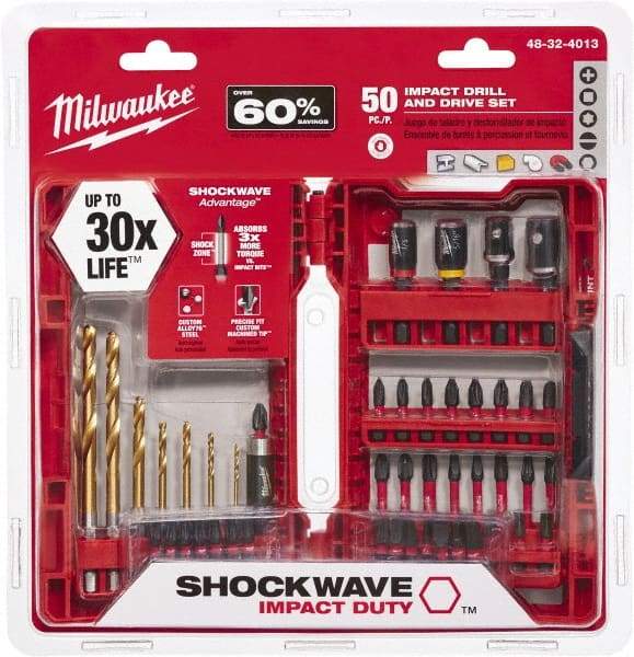 Milwaukee Tool - Impact Ready Accessory Set - 1/16 to 1/4" Hex, #1, #2, 1/4" Hex Drive, Phillips, Slotted, Torx, Square Point - All Tool & Supply