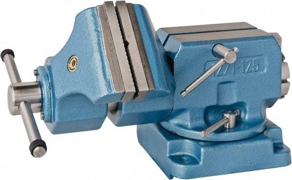 Bison - 5" Jaw Width x 5.9" Jaw Opening Capacity, 8.46" Throat Depth, Bench & Pipe Combination Vise - 1-1/4 to 2.36" Pipe Capacity, Swivel Base, Bolt Down Attachment, Steel - All Tool & Supply