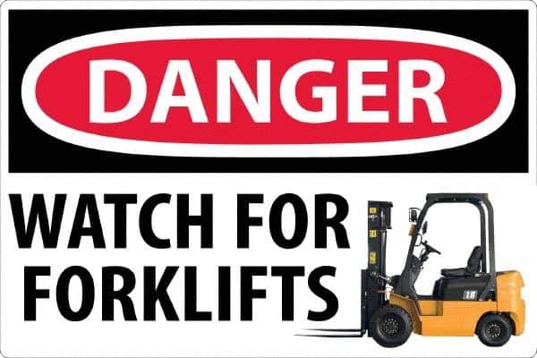 NMC - "Danger - Watch For Forklifts", 24" Long x 36" Wide, Sportwalk Safety Sign - Rectangle, 0.005" Thick, Use for Workplace/Safety - All Tool & Supply