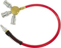 PRO-SOURCE - 3/8" ID 4' Long Lead-In Whip Hose - Manifold with (3) Industrial Couplers Ends, 200 Working psi, 165°, 3/8" Fitting, Transparent Red - All Tool & Supply