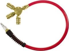 PRO-SOURCE - 3/8" ID 2' Long Lead-In Whip Hose - Manifold with (3) 6-Ball Automotive Couplers Ends, 200 Working psi, 165°, 1/4" Fitting, Transparent Red - All Tool & Supply