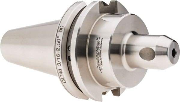 Accupro - CAT40 Dual Contact Taper Shank 3/16" Hole End Mill Holder/Adapter - 3/4" Nose Diam, 2-1/2" Projection, Through-Spindle & DIN Flange Coolant - Exact Industrial Supply