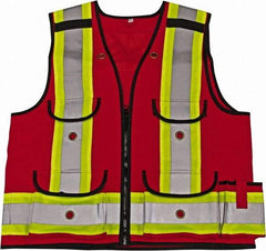 Viking - Size M High Visibility Red Solid Surveyor's Vest - 40" Chest, CSA Z96-09 Class 1, Level 2, Zipper Closure, 8 Pockets, Nylon - All Tool & Supply