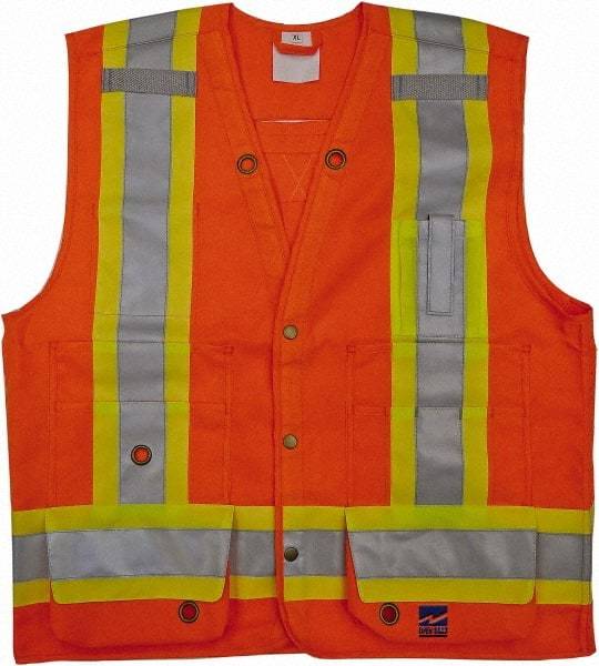 Viking - Size 4XL High Visibility Orange Solid Surveyor's Vest - 58" Chest, CSA Z96-09 Class 2, Level 2, ANSI 107-2010 Class 2, Level 2, Snaps Closure, 8 Pockets, Polyester - All Tool & Supply