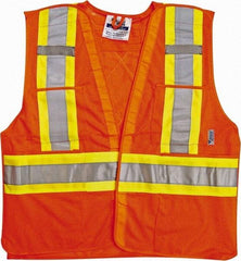 Viking - Size L/XL High Visibility Orange Mesh Breakaway Vest - 43 to 47" Chest, ANSI 107-2010 Class 2, Level 2, Hook & Loop Closure, 4 Pockets, Polyester - All Tool & Supply