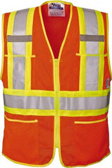 Viking - Size S High Visibility Orange Mesh Public Safety Vest - 37" Chest, ANSI 107-2010 Class 2, Level 2, Zipper Closure, 4 Pockets, Polyester - All Tool & Supply