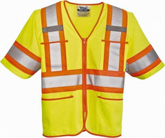 Viking - Size 4XL High Visibility Lime Mesh Public Safety Vest - 58" Chest, Zipper Closure, 4 Pockets, Polyester - All Tool & Supply