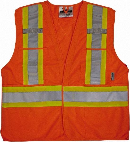 Viking - Size 2X/3XL High Visibility Orange Solid Breakaway Vest - 51 to 55" Chest, Hook & Loop Closure, 4 Pockets, Polyester - All Tool & Supply