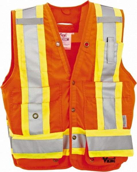 Viking - Size 3XL High Visibility Orange Solid Surveyor's Vest - 55" Chest, Snaps Closure, 13 Pockets, Polyester - All Tool & Supply