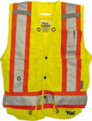 Viking - Size M High Visibility Lime Solid Surveyor's Vest - 40" Chest, Snaps Closure, 13 Pockets, Polyester - All Tool & Supply