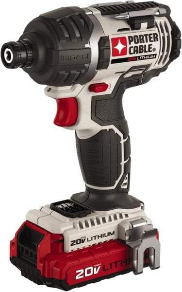 Porter-Cable - 20 Volt, 1/4" Drive, Cordless Impact Driver - Pistol Grip Handle, 2900 RPM, 2 Lithium-Ion Batteries Included - All Tool & Supply