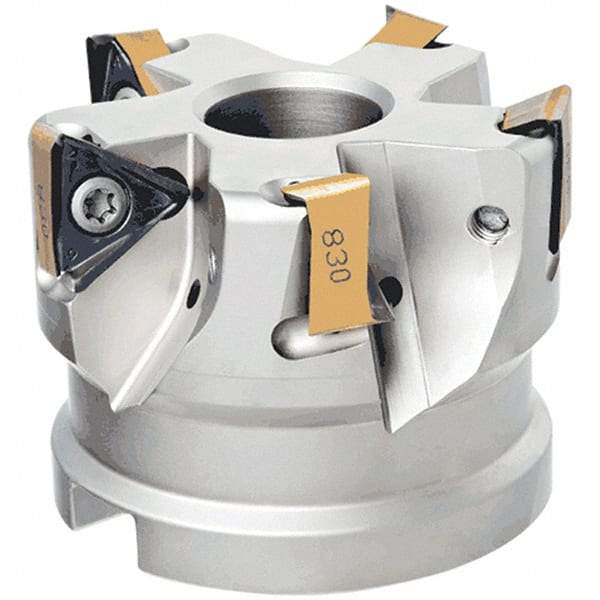 Iscar - 6 Inserts, 80mm Cut Diam, 27mm Arbor Diam, 13.5mm Max Depth of Cut, Indexable Square-Shoulder Face Mill - 0° Lead Angle, 50mm High, H690 TNKX 160610PNTR Insert Compatibility, Through Coolant, Series Helido - All Tool & Supply