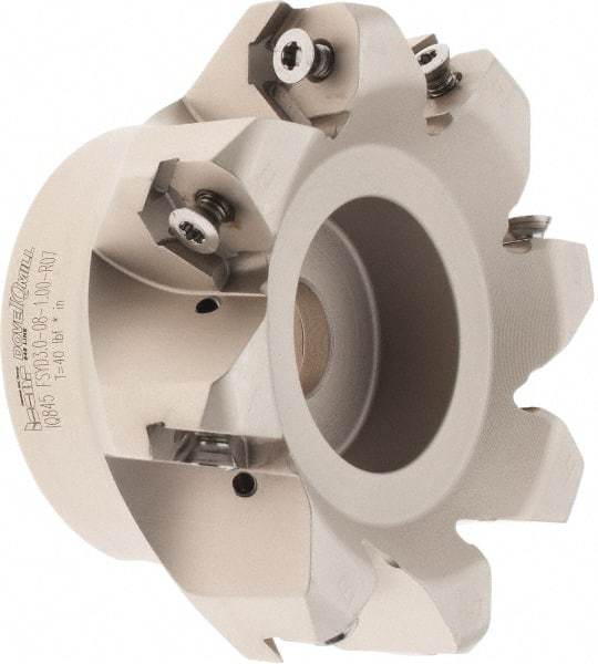 Iscar - 3.37" Cut Diam, 1" Arbor Hole, 0.18" Max Depth of Cut, 50° Indexable Chamfer & Angle Face Mill - 8 Inserts, IQ845 SYHU 07.. Insert, Right Hand Cut, Through Coolant, Series DoveIQMill - All Tool & Supply