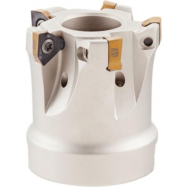 Iscar - 4 Inserts, 1-1/4" Cut Diam, 1/2" Arbor Diam, 0.2" Max Depth of Cut, Indexable Square-Shoulder Face Mill - 0° Lead Angle, 1-1/4" High, HM390 TCKT 0703PCTR Insert Compatibility, Through Coolant, Series HeliIQMill - All Tool & Supply