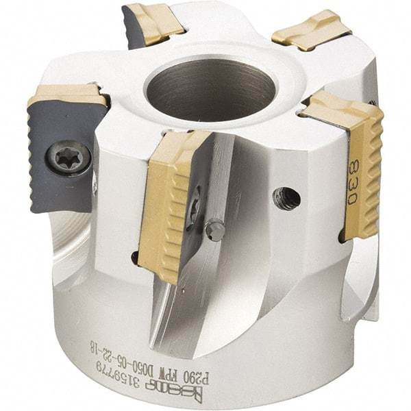 Iscar - 6 Inserts, 2-1/2" Cut Diam, 1" Arbor Diam, 0.708" Max Depth of Cut, Indexable Square-Shoulder Face Mill - 0° Lead Angle, 1.57" High, P290 AC.T 1806.. Insert Compatibility, Through Coolant, Series MillShred - All Tool & Supply