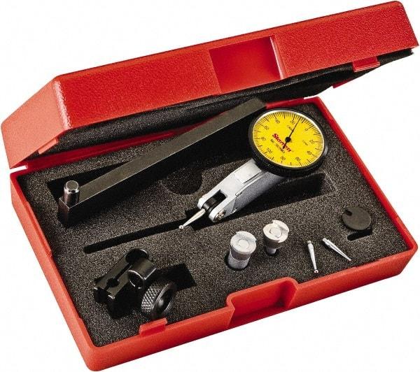 Starrett - 0.2 mm Range, 0.002 mm Dial Graduation, Horizontal Dial Test Indicator - 1-1/4 Inch Yellow Dial, 0-100-0 Dial Reading - All Tool & Supply