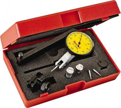 Starrett - 0.2 mm Range, 0.002 mm Dial Graduation, Horizontal Dial Test Indicator - 1-9/16 Inch Yellow Dial, 0-100-0 Dial Reading - All Tool & Supply