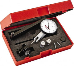 Starrett - 0.008 Inch Range, 0.0001 Inch Dial Graduation, Horizontal Dial Test Indicator - 1-9/16 Inch White Dial, 0-4-0 Dial Reading - All Tool & Supply