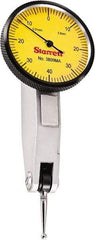 Starrett - 0.8 mm Range, 0.01 mm Dial Graduation, Horizontal Dial Test Indicator - 1-1/4 Inch Yellow Dial, 0-40-0 Dial Reading - All Tool & Supply